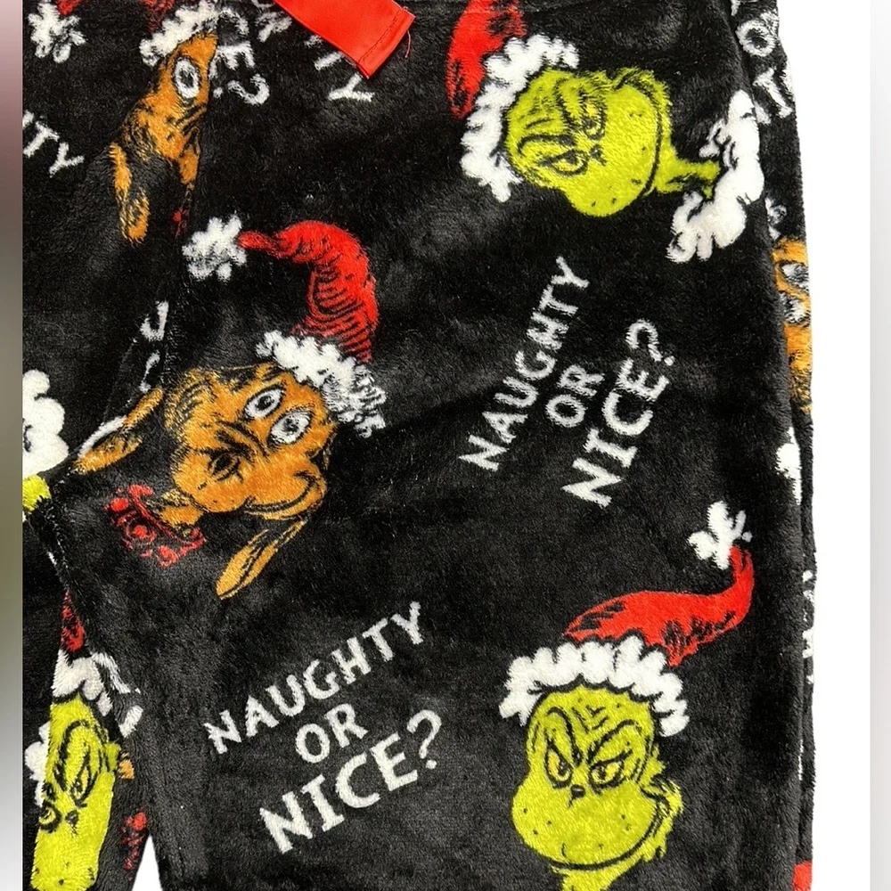 Dr Seuss The Grinch Black Green Fleece PJs Pajama Lounge Pants Size XL 16-18